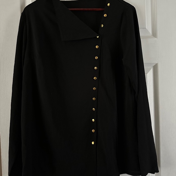 No Brand Women's Elegant Long Sleeve Black Top Gold Buttons Size M - Picture 3 of 8